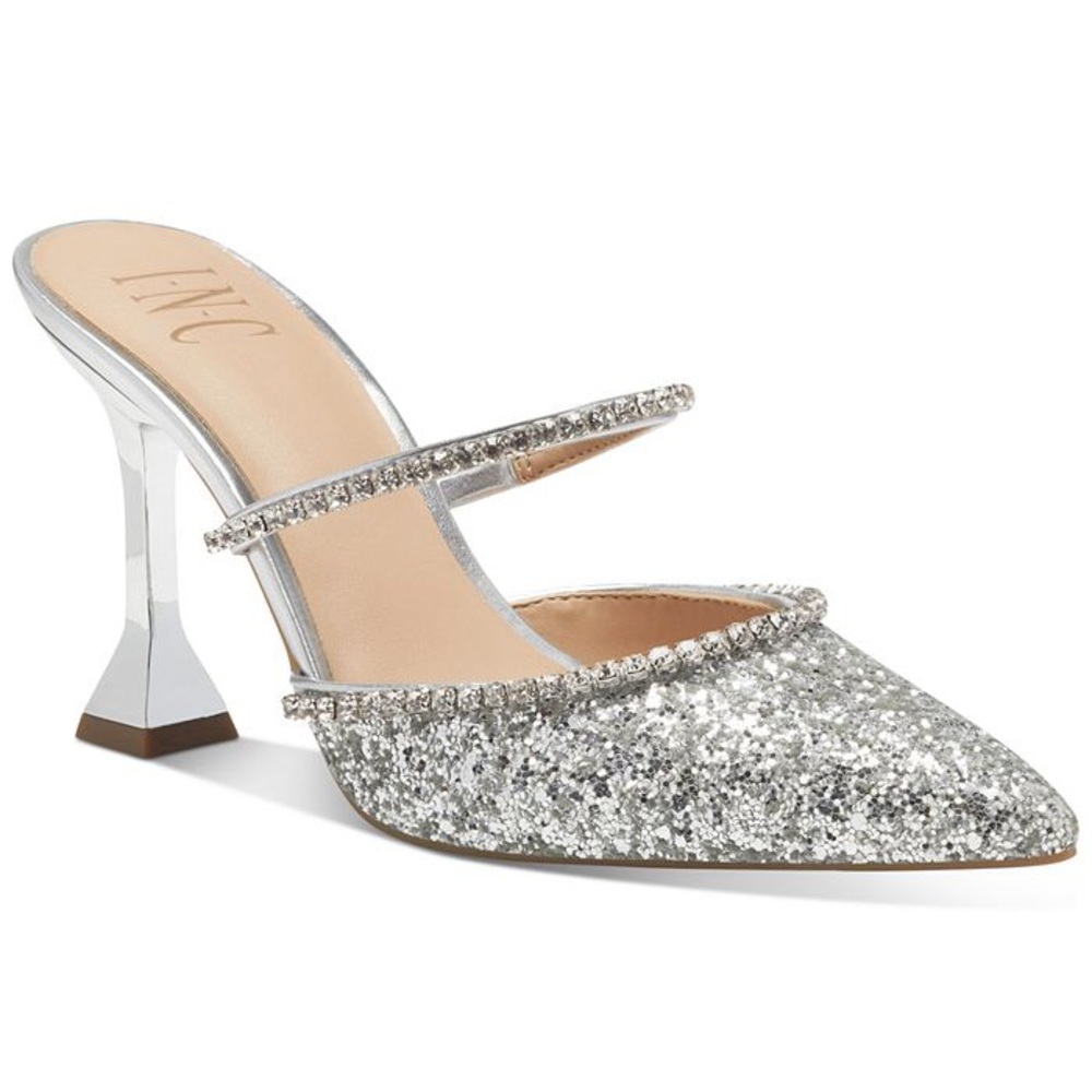 New glitter silver pumps heels with rhinestone